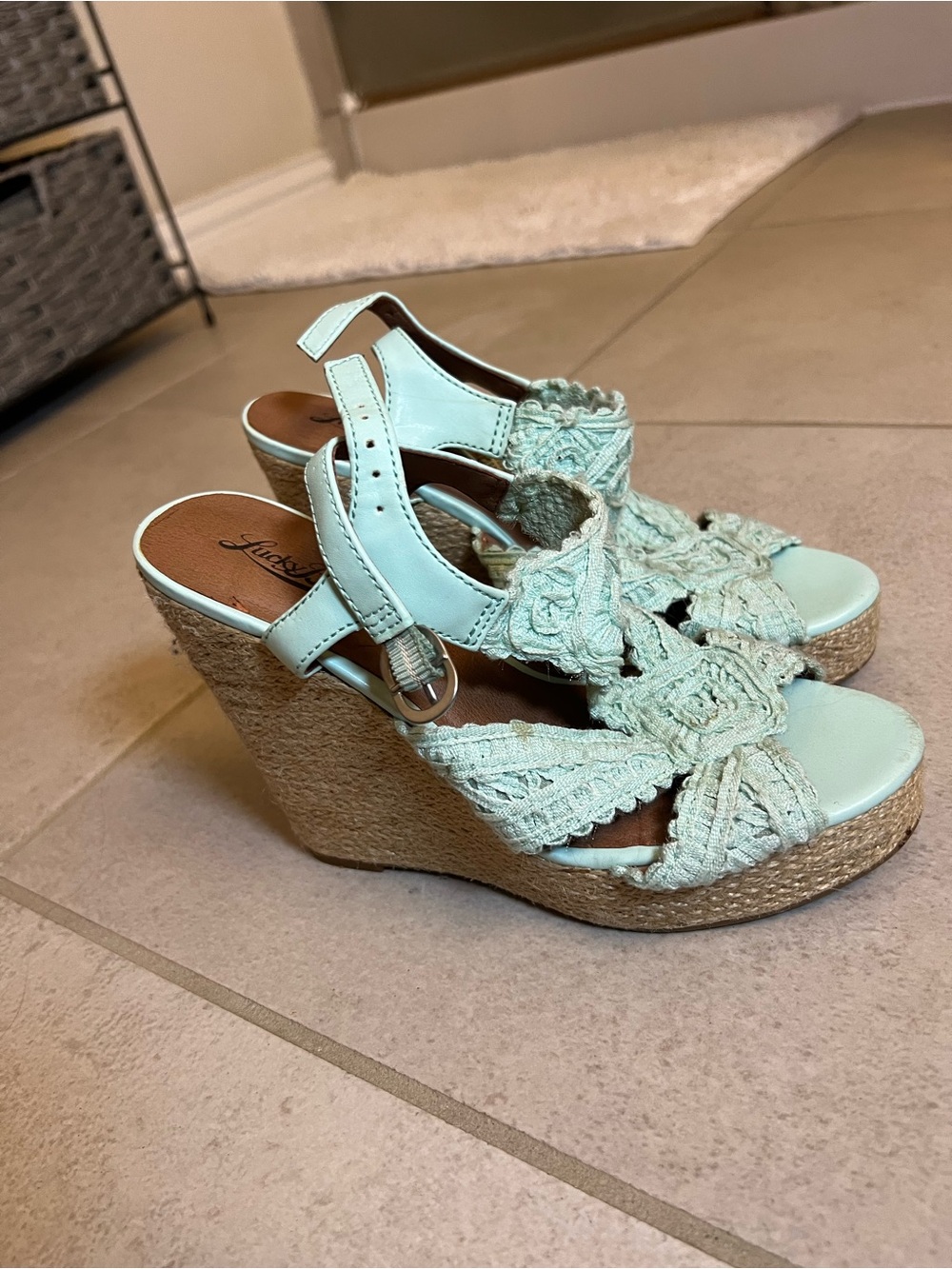 Lucky Brand Mint Crochet Espadrille Wedge Sandals